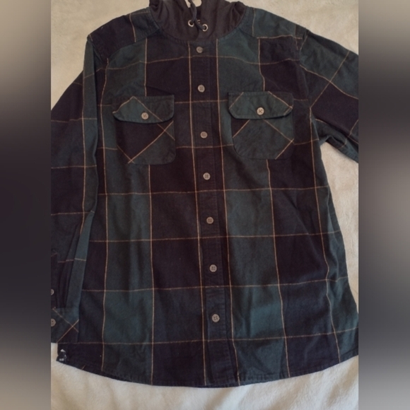 KOLBY CLASSIC 2 POCKET HOODIE Green & Black Plaid Flannel Size L - Picture 4 of 10
